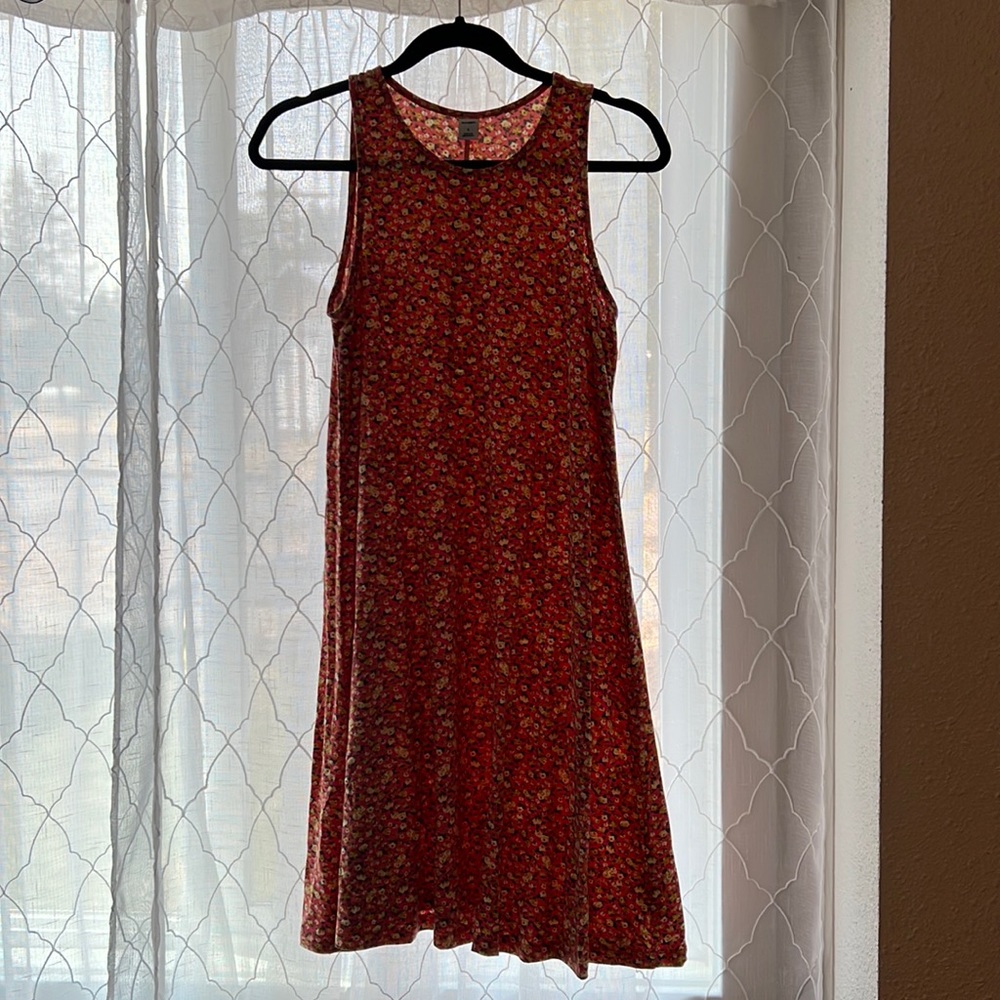 Old Navy tank dress, orange/crap with small flowers
